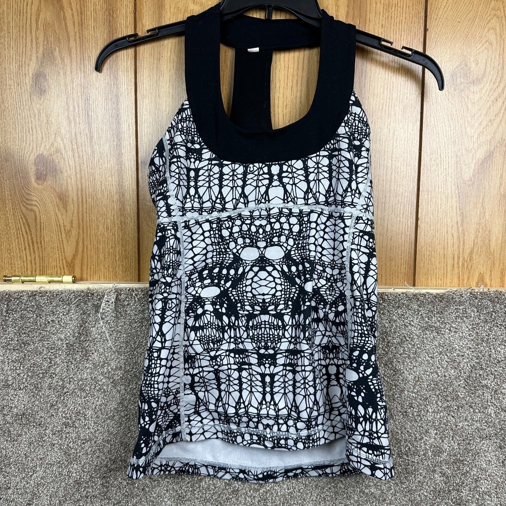 Lululemon White Black Glacier Lace Scoop Neck Tank Top‎ Racerback Size 6